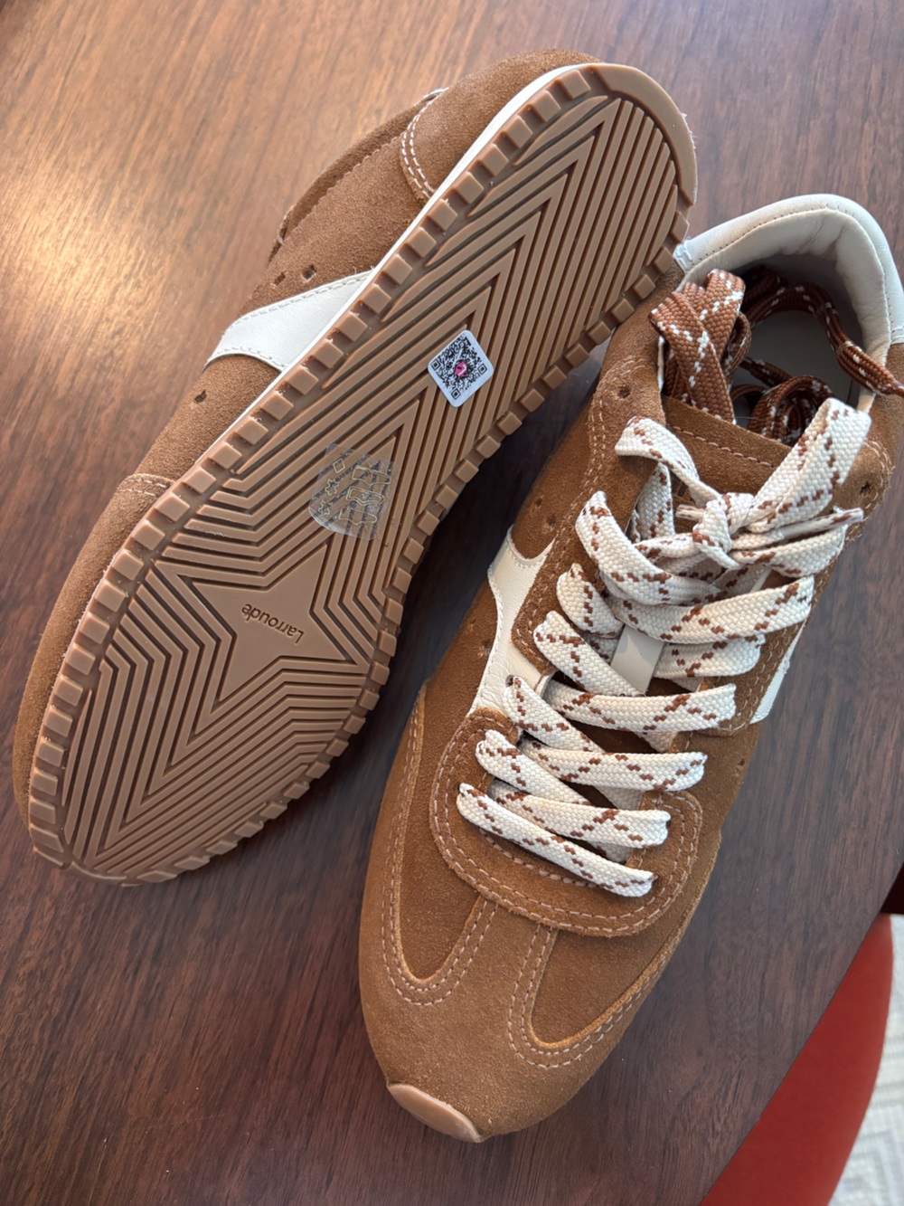 Larroude Stella Brown Suede Sneakers with White Accents size 7.5 - Picture 10 of 11